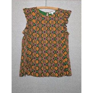 Bold Funky Print Ruffle Sleeve Blouse Size Small Boho Art Deco Festival Retro